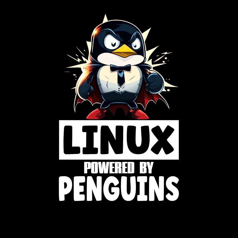 Linux Tux Penguin Powered by Sudo Superhero