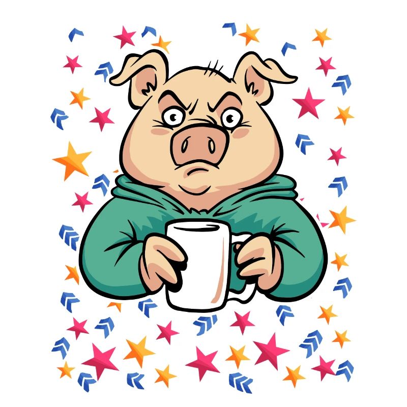 Pork drinks coffee