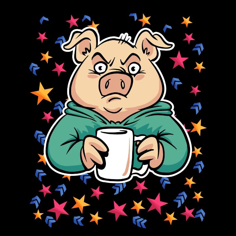 Pork drinks coffee