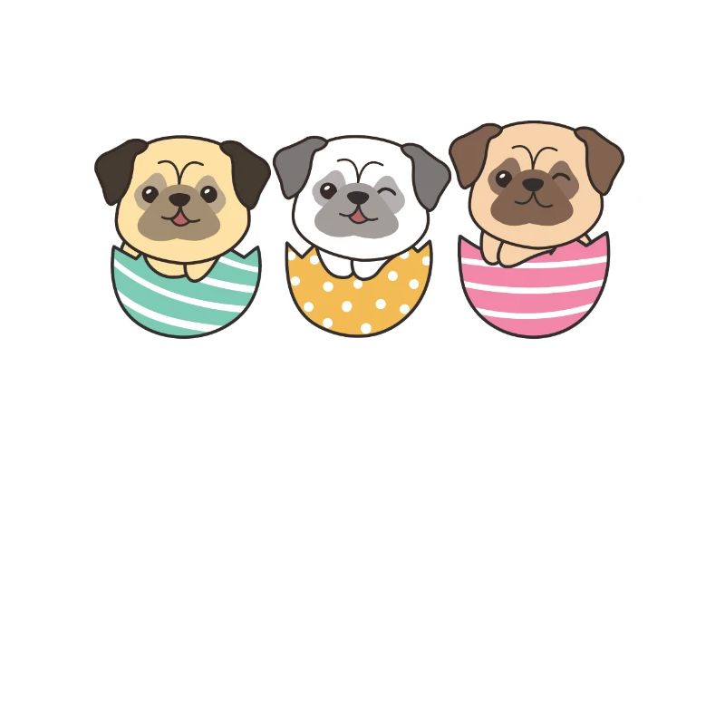 cute dogs at Easter with Easter eggs pug