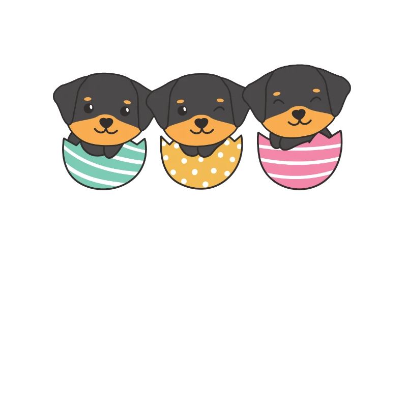 cute dogs at Easter with Easter eggs Rottweiler