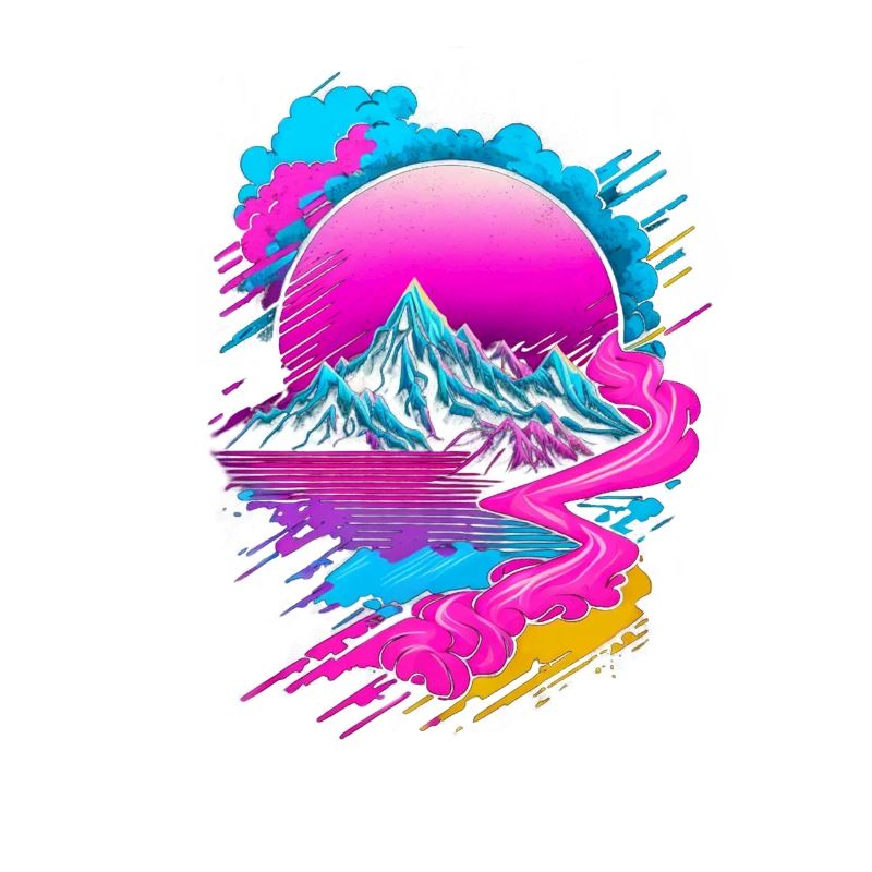 Vaporwave Abstract Landscape Moon Tree Waterfall