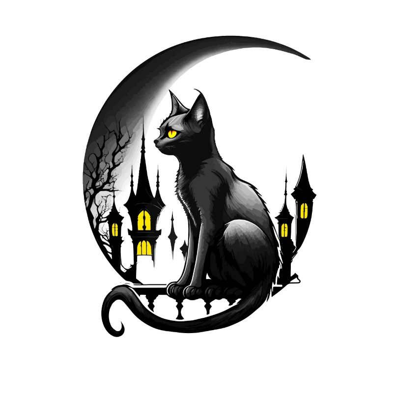 Black Cat with Crescent Moon - Gothic Gothic