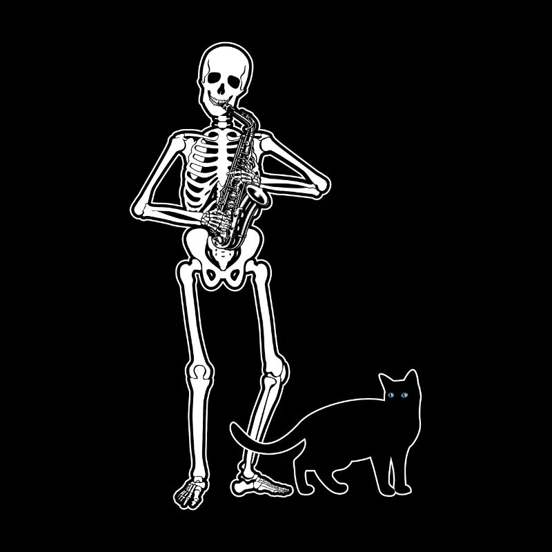 Skeleton Saxophone Cat Halloween