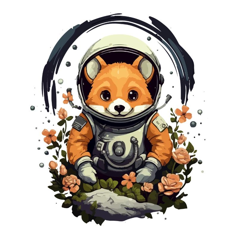 Renard de dessin animé mignon en astronaute dans l’espace avec
