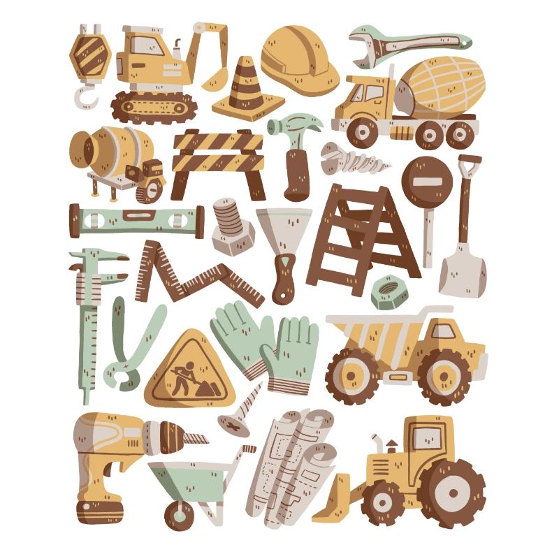 Construction Site Excavator Construction Worker Crane Helmet Tool