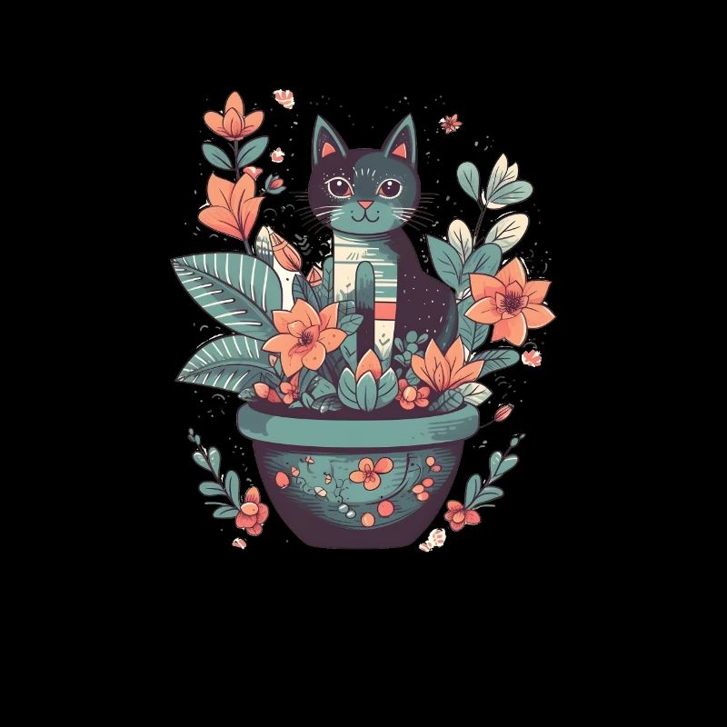 Chat en pot de fleurs avec des fleurs