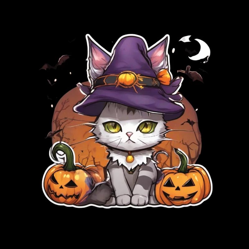Chat Blanc Chat Halloween Chat Sorcière Chapeau de Sorcière