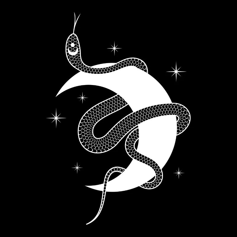Mystical serpent: goddess symbol on crescent moon