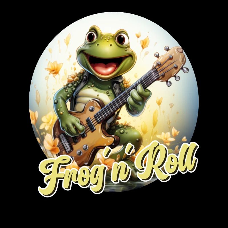 Funny frog with electric guitar and saying