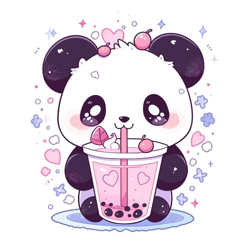 Kawaii Panda Drinks Boba Bubble Tea Chibi