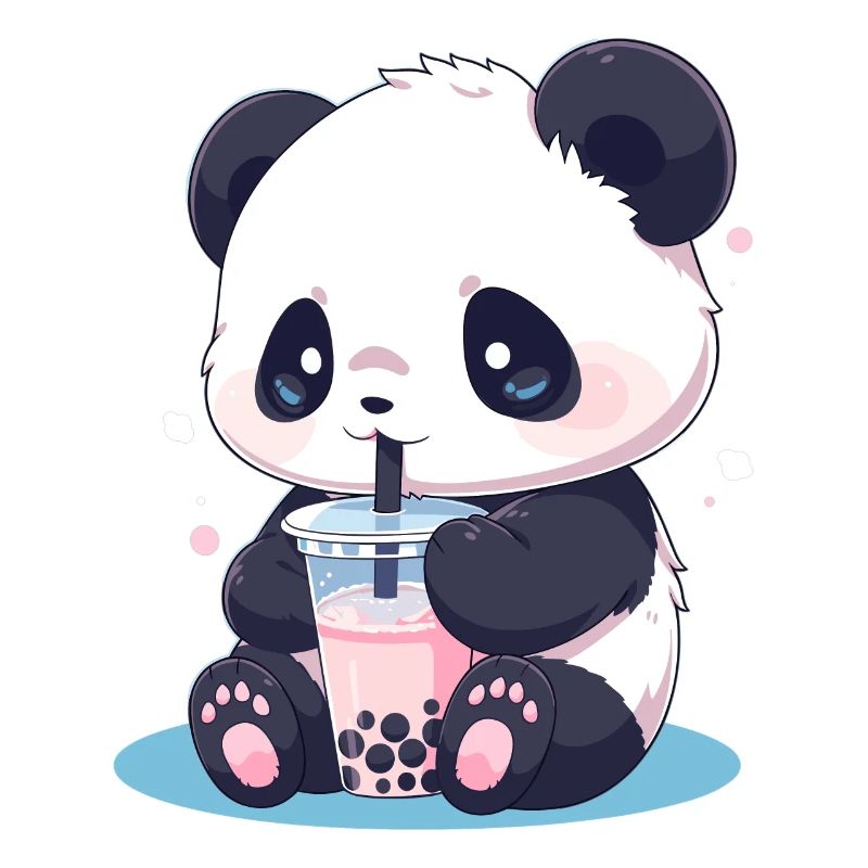 Kawaii Panda Drinks Boba Bubble Tea Chibi