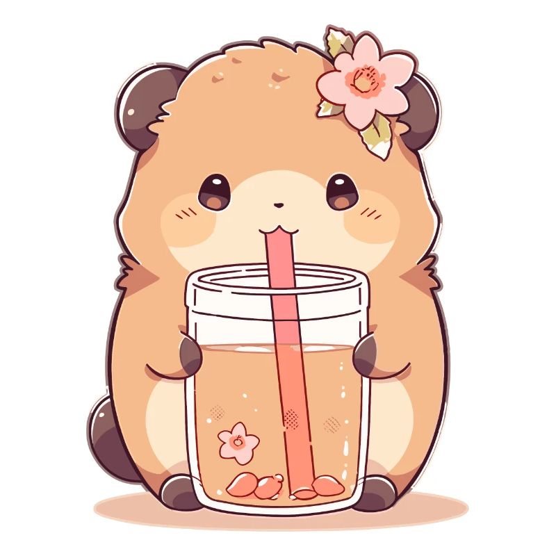 Kawaii Hamster Drinks Boba Bubble Tea Chibi
