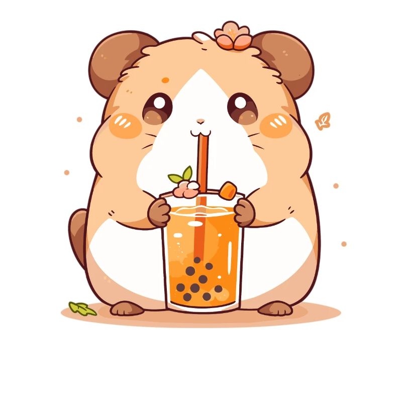 Kawaii Hamster Drinks Boba Bubble Tea Chibi