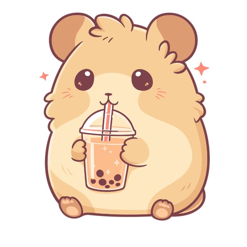 Kawaii Hamster Drinks Boba Bubble Tea Chibi