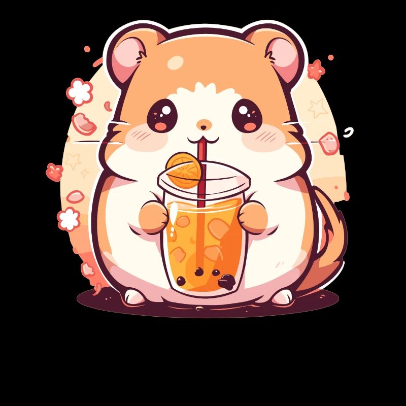 Kawaii Hamster Drinks Boba Bubble Tea Chibi