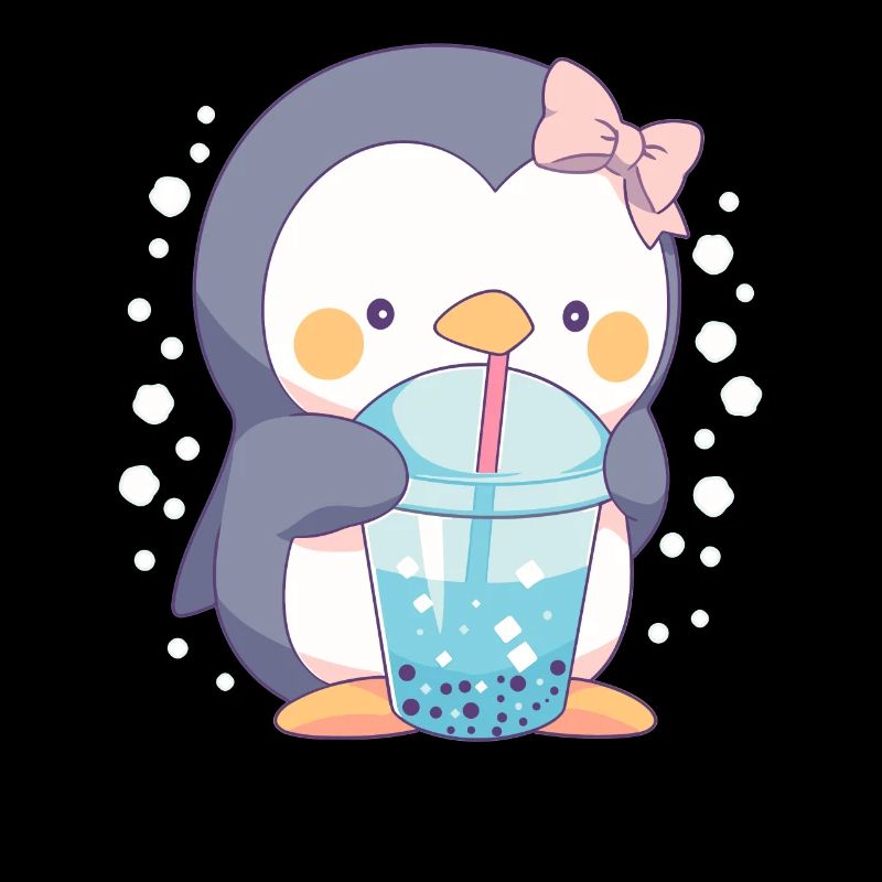 Kawaii Penguin Drinks Boba Bubble Tea Chibi