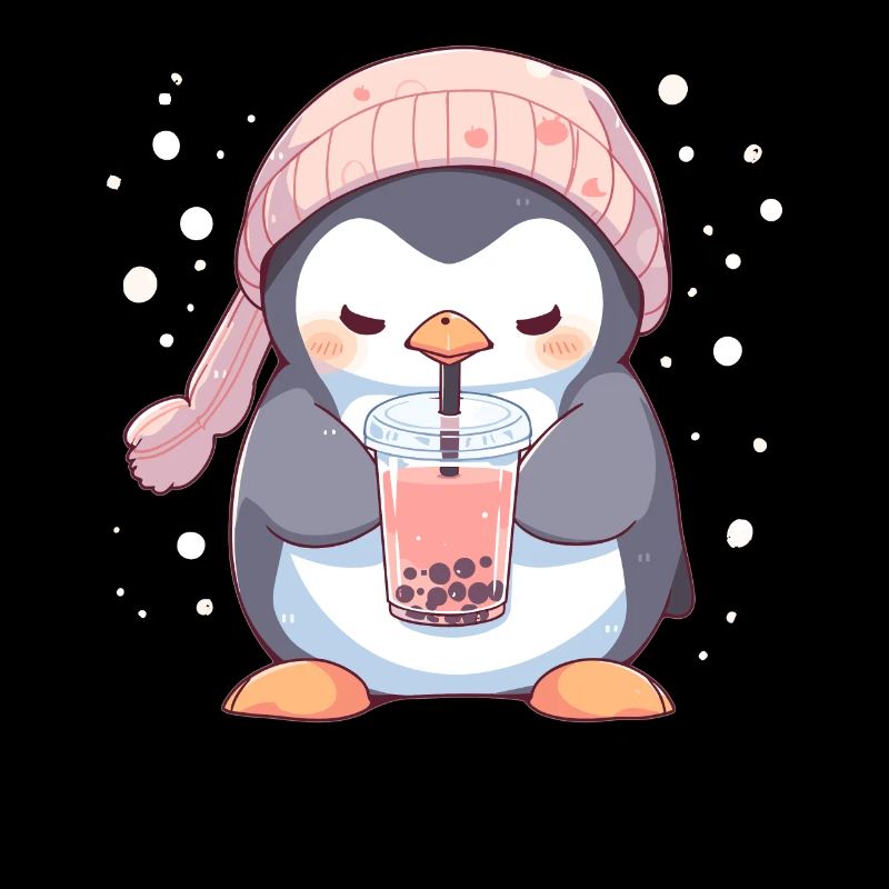 Kawaii Penguin Drinks Boba Bubble Tea Chibi