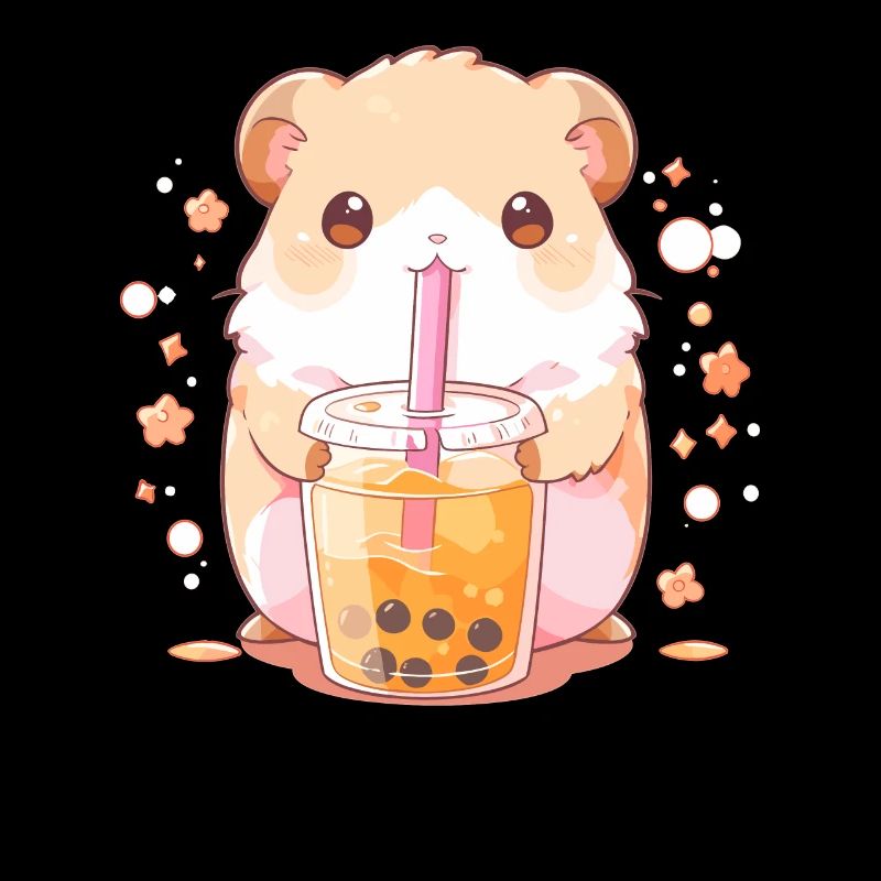 Kawaii Hamster Drinks Boba Bubble Tea Chibi