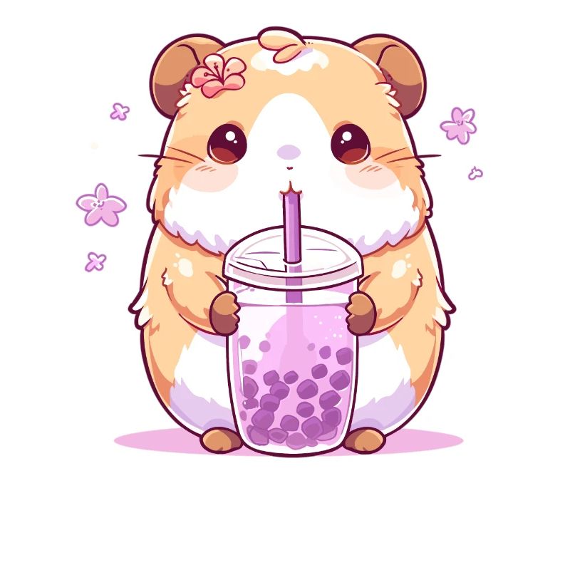 Kawaii Hamster Drinks Boba Bubble Tea Chibi