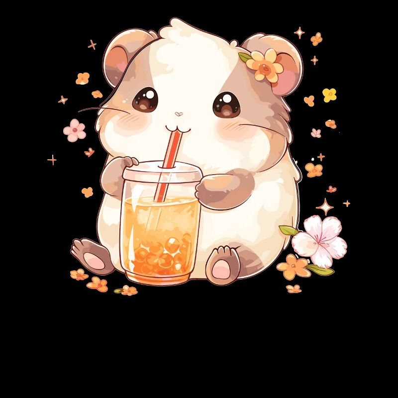 Kawaii Hamster Drinks Boba Bubble Tea Chibi