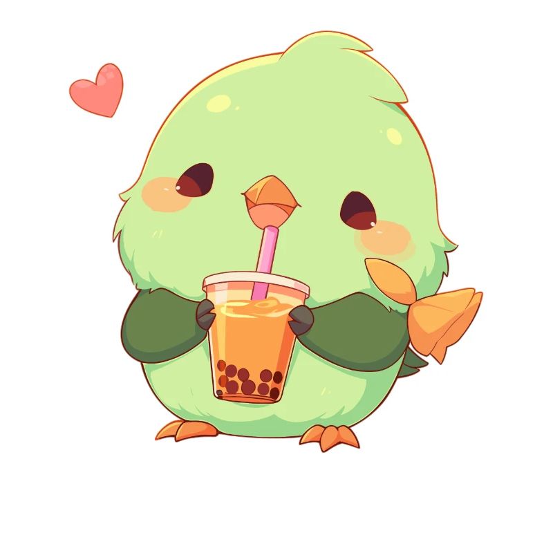 Kawaii Lovebird Drinks Boba Bubble Tea Chibi