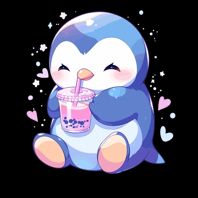Kawaii Penguin Drinks Boba Bubble Tea Chibi