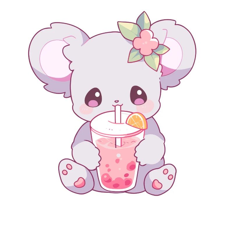 Kawaii Koala Drinks Boba Bubble Tea Chibi