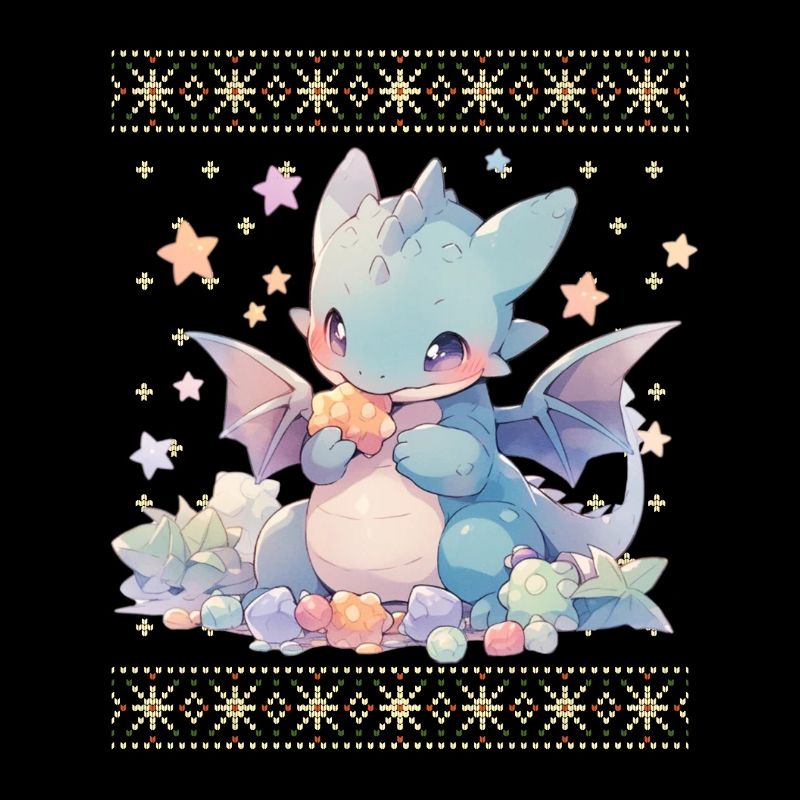 Dragon kawaii dans le style pull de Noël moche