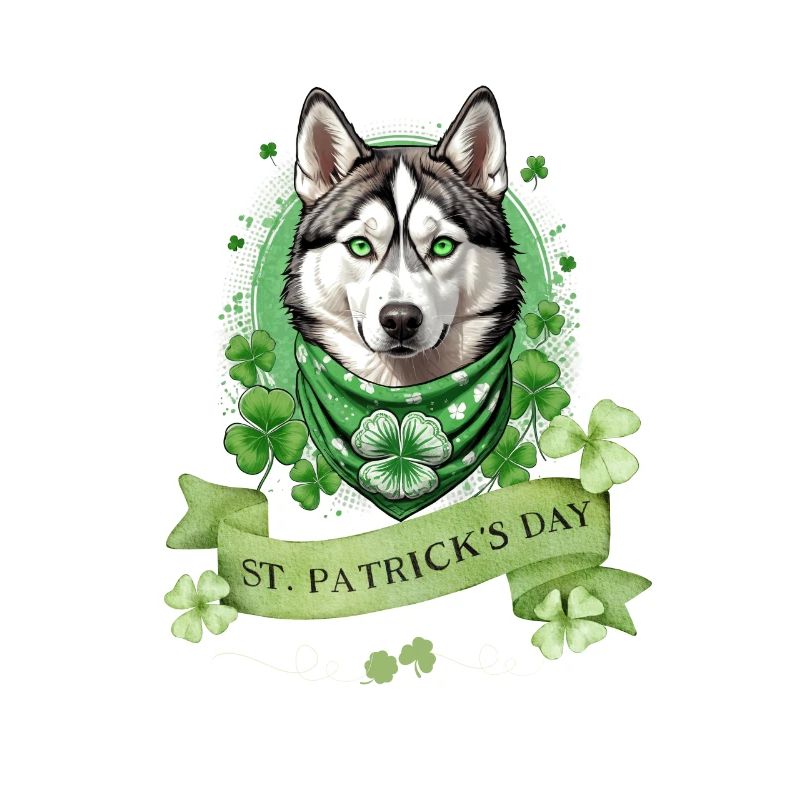 Chien husky avec Bandana de trèfle vert St. Patrick’s