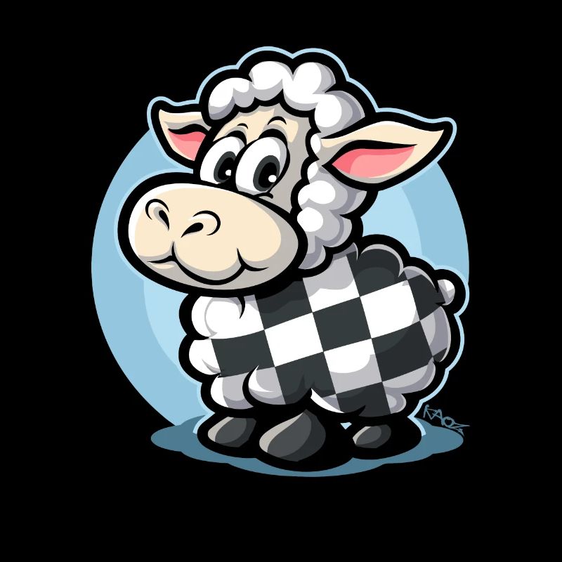 Checkered pattern cute cartoon sheep