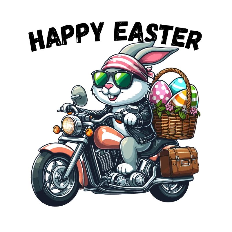 Happy Easter Bunny Motorcycle Cool Biker Easter Bunny