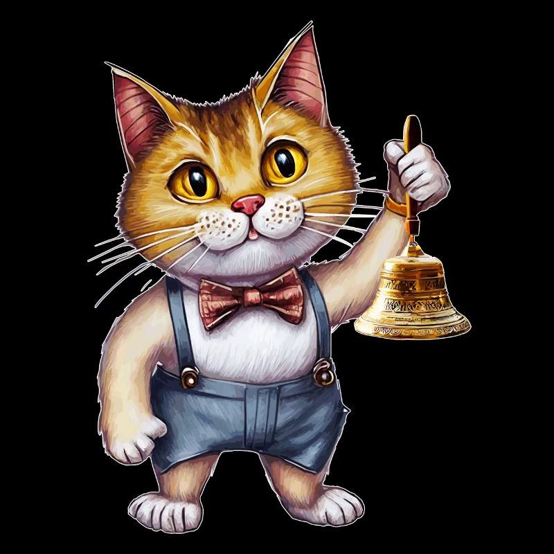 CAT WITH HAND BELL