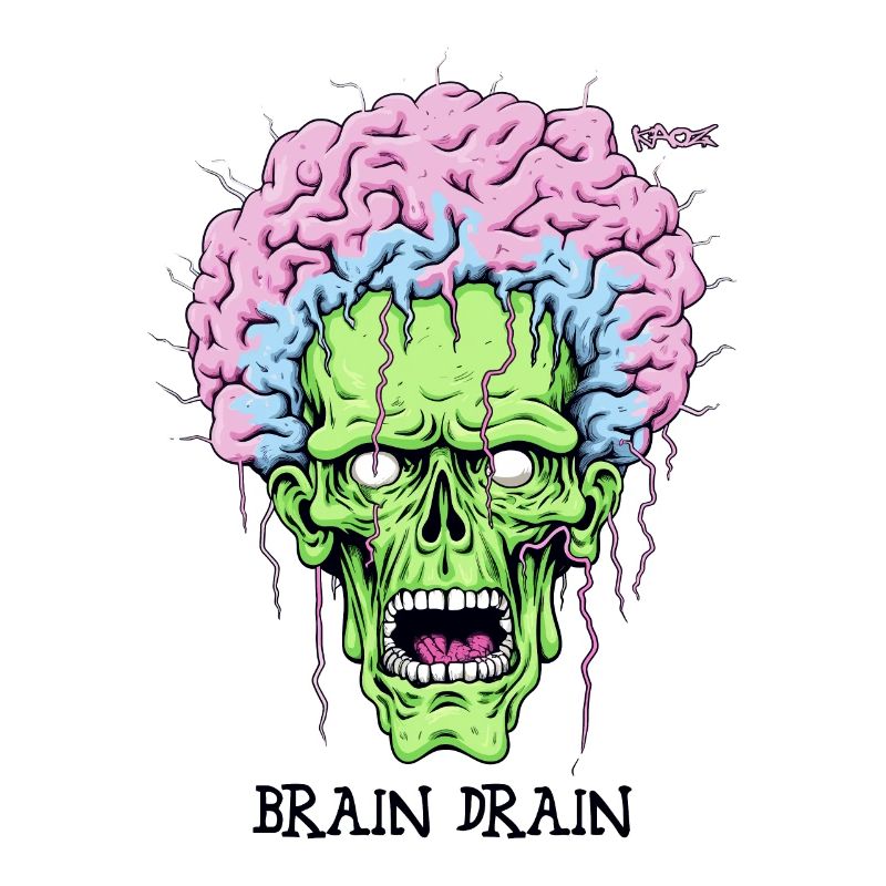 Brain Drain, cerveau de zombie géant vert-rose