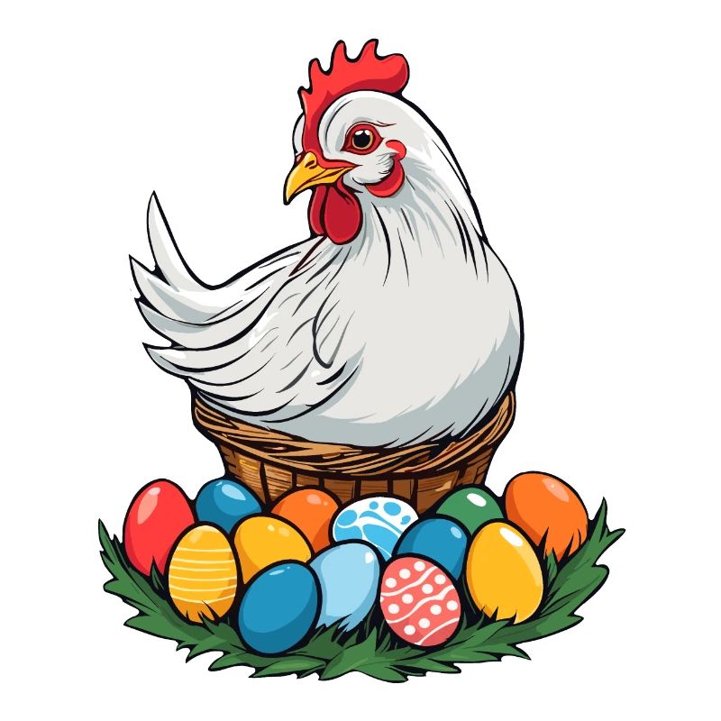 Easter Chicken Cute Funny Colorful Easter Eggs Nest