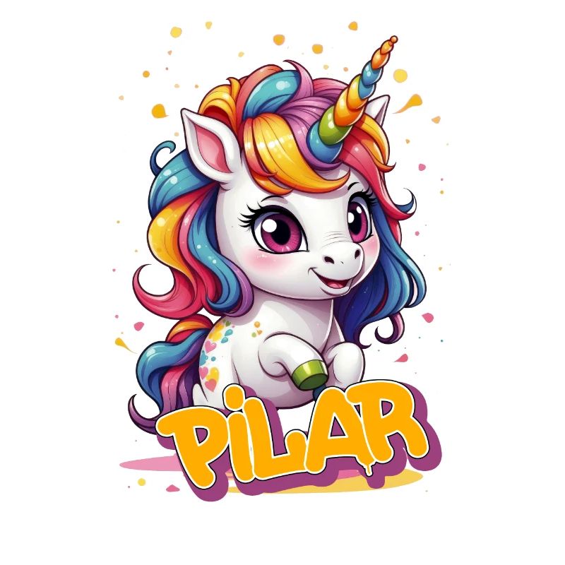 PILAR - Schöner Mädchen Name mit süßem Einhorn