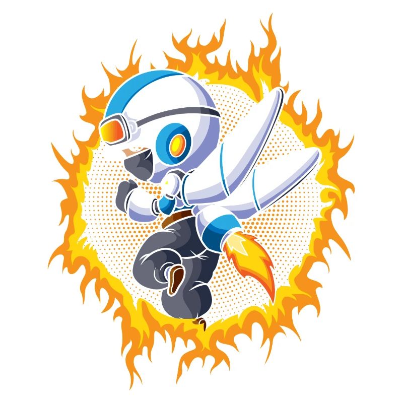 Space boy with halftone fire background