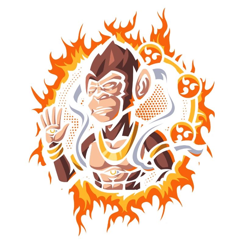 Divine Monkey with Halftone Fire Background
