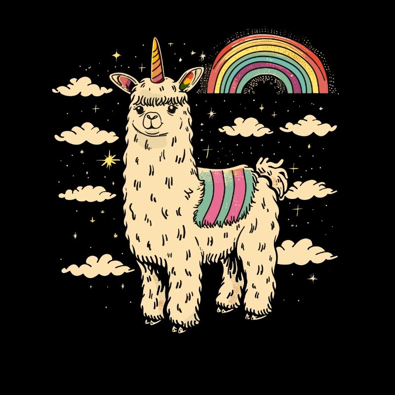 Funky alpaca with colorful rainbow stripes