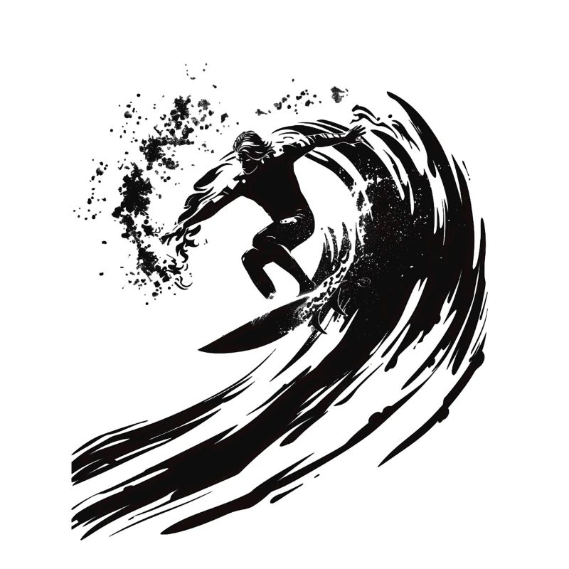 Surfer riding a huge wave in a 2