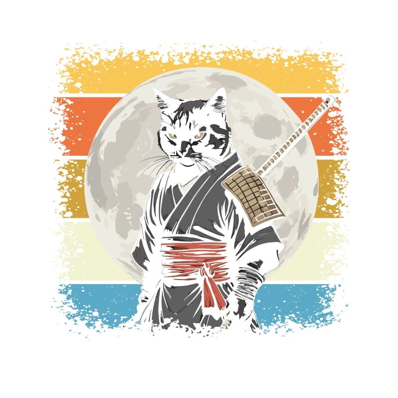 Japanese Samurai Cat Warrior Retro Ninja