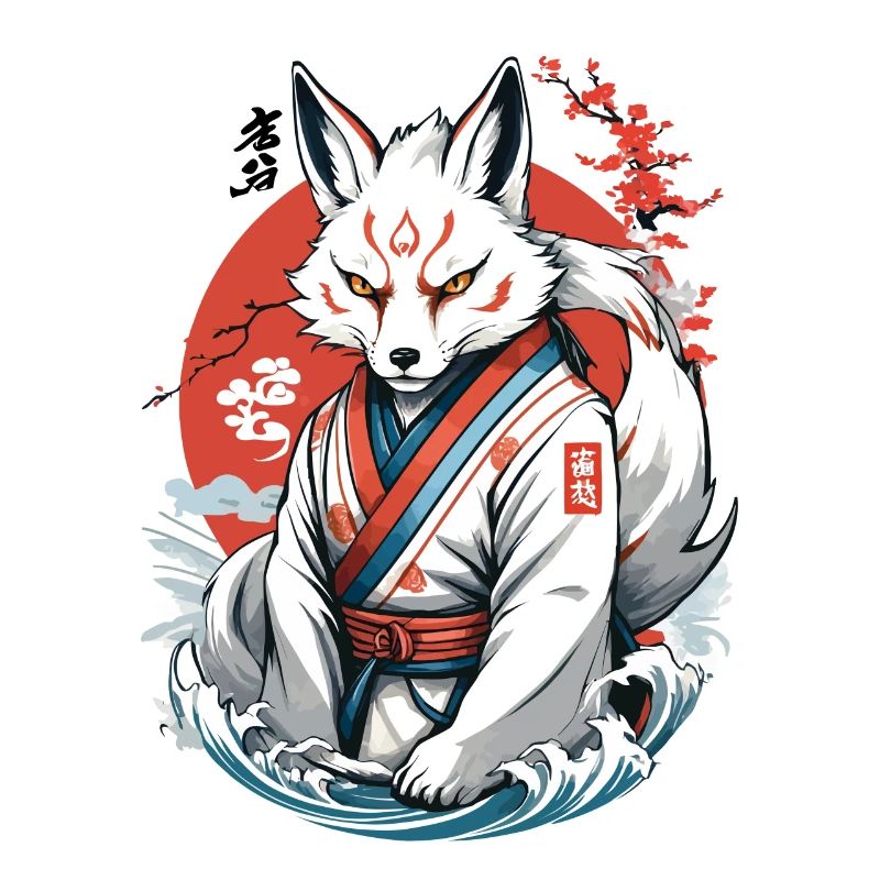 Kitsune Samurai Fox Vintage Ukiyo-e Style