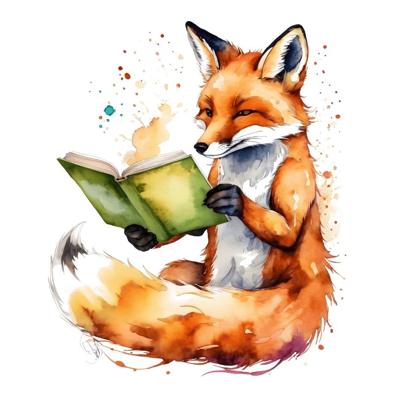 Fuchs Lesen Buch Bunt Tier Design Print
