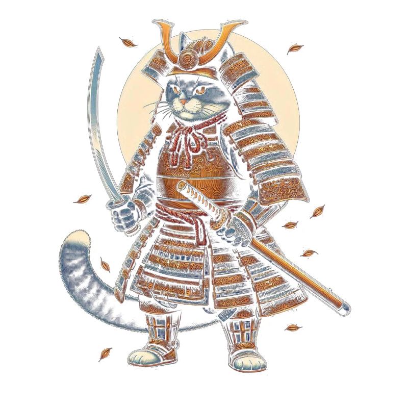 Japanese Samurai Cat Warrior Retro Ninja