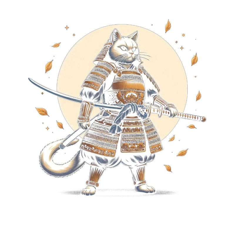 Japanese Samurai Cat Warrior Retro Ninja