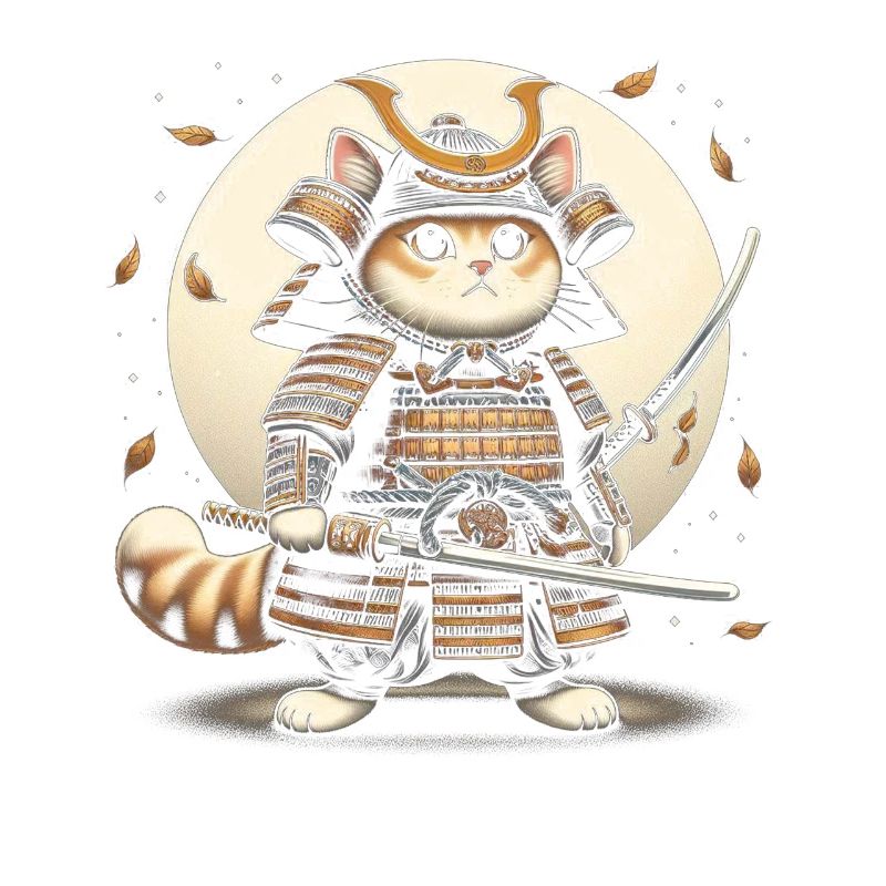 Japanese Samurai Cat Warrior Retro Ninja