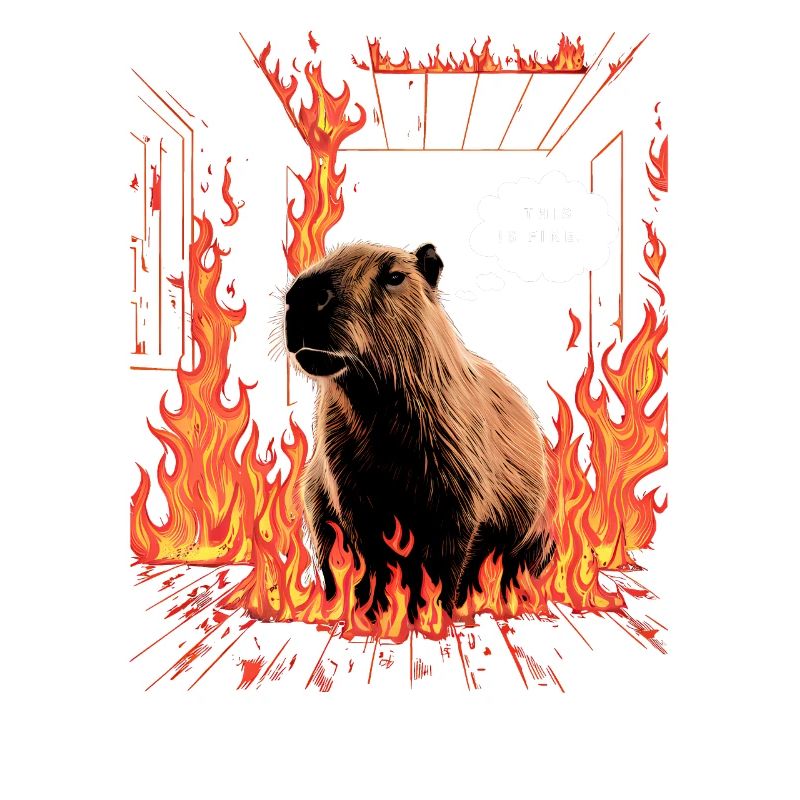 Capybara In Flames This is Fine Meme Art