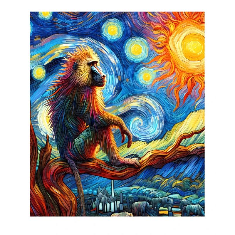 Baboon Monkey Starry Night Painting