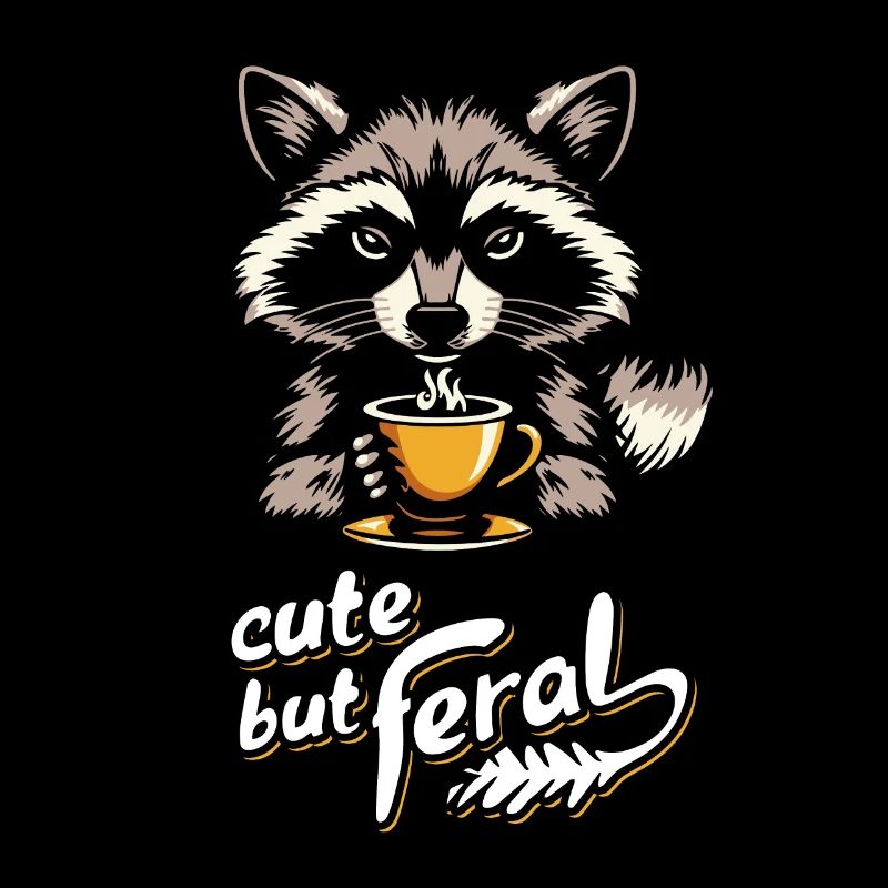 Conception de dessin animé de café raton laveur mignon mais sauvage