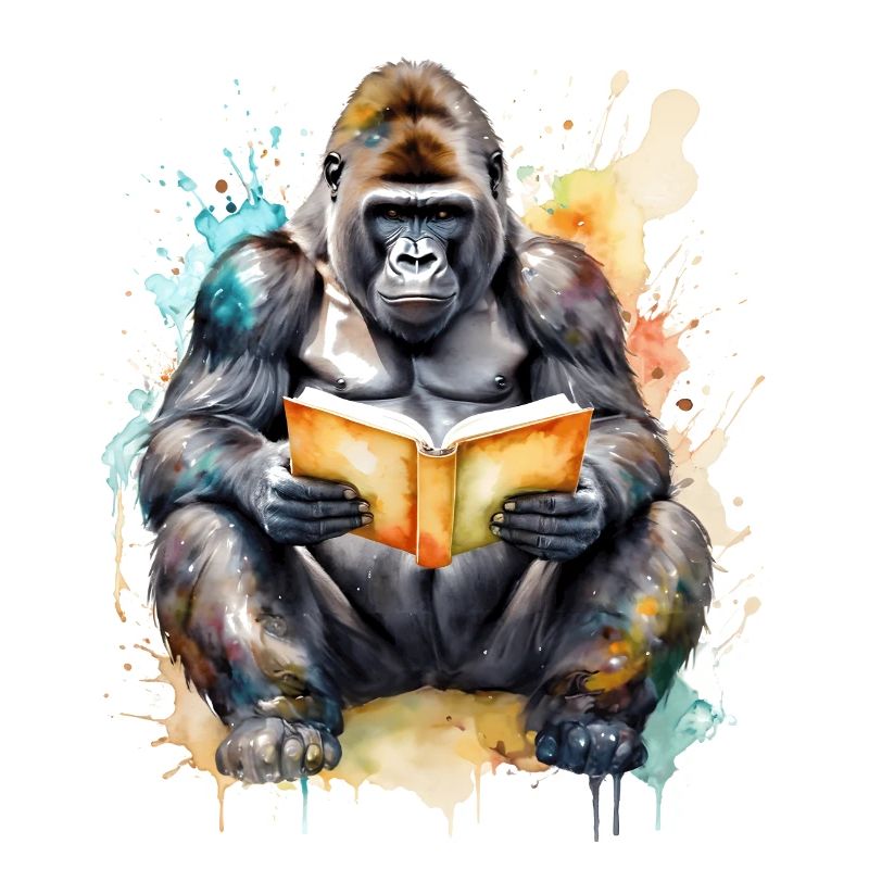 Gorilla Lesen Buch Affe Bunt Tier Design Print